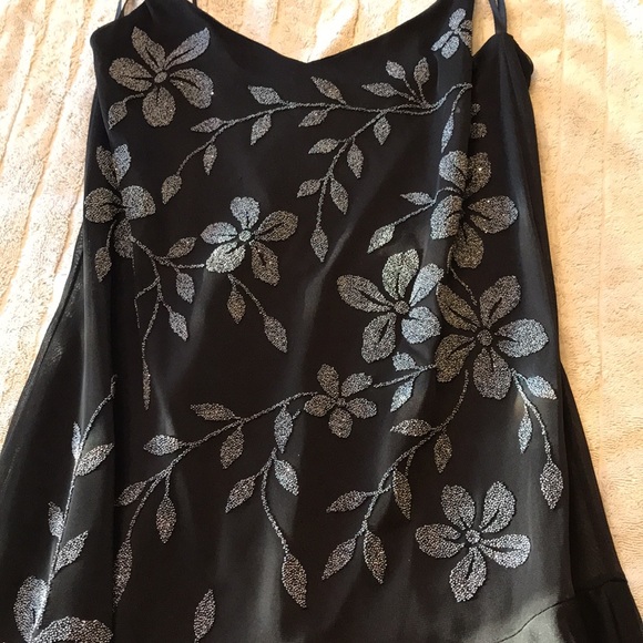 Black, slinky embellished cocktail dress!  Large, adorable! - Picture 3 of 4